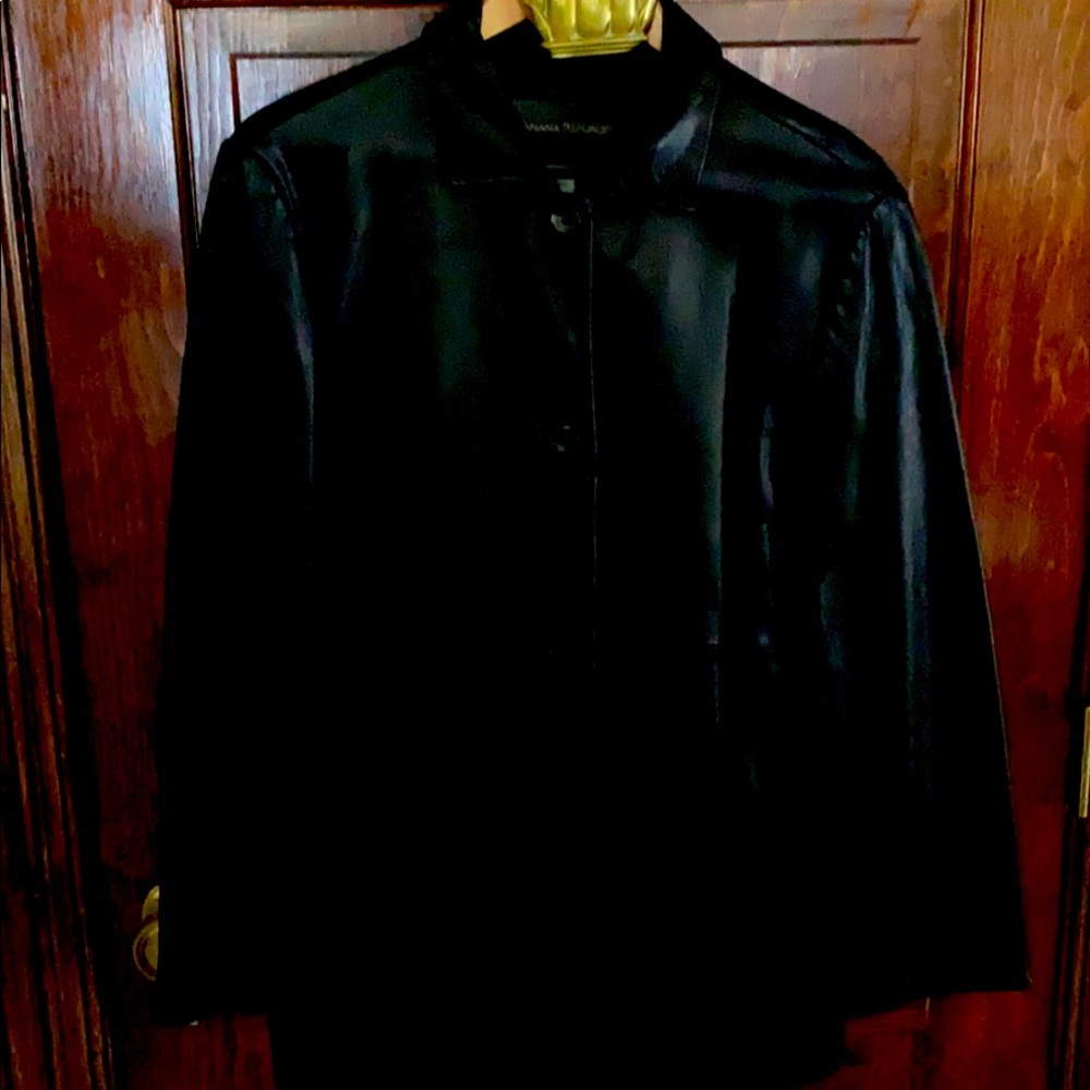 Button Down Leather Jacket In Black - image 1